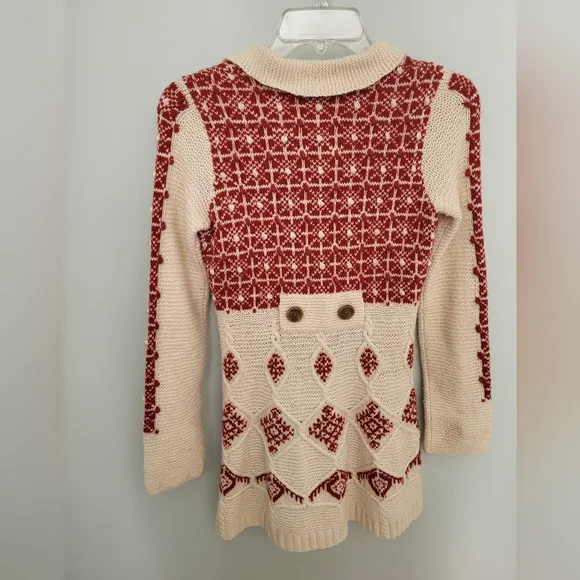 Anthropologie Sparrow Lantern Mile Sweater Long Cardigan Patteren Rare Red Small - Picture 10 of 13